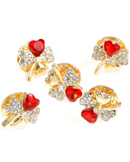 Set 5 brose martisor trifoi cu piatra rosie