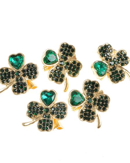Set 5 brose martisor trifoi cu pietre verzi