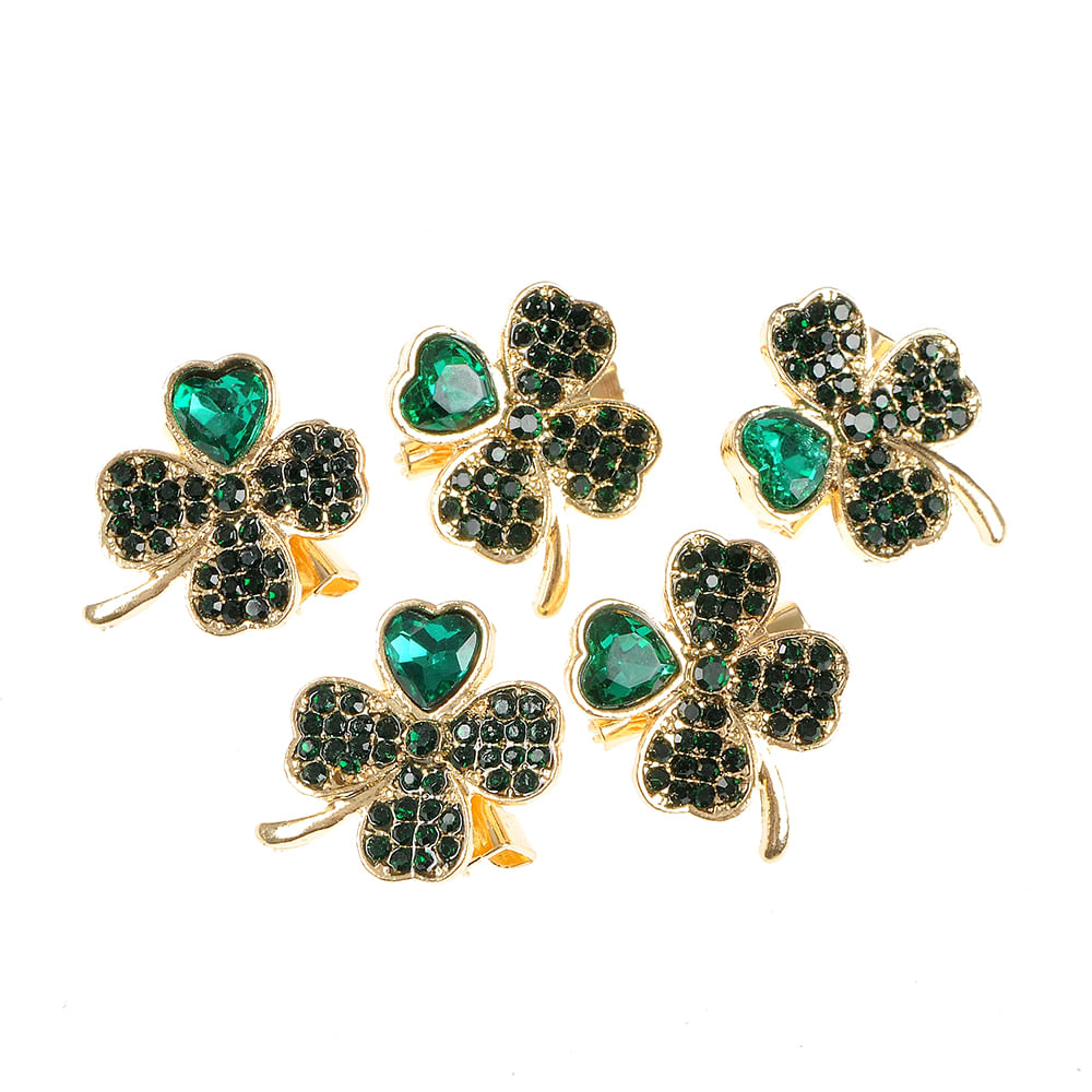 Set 5 brose martisor trifoi cu pietre verzi