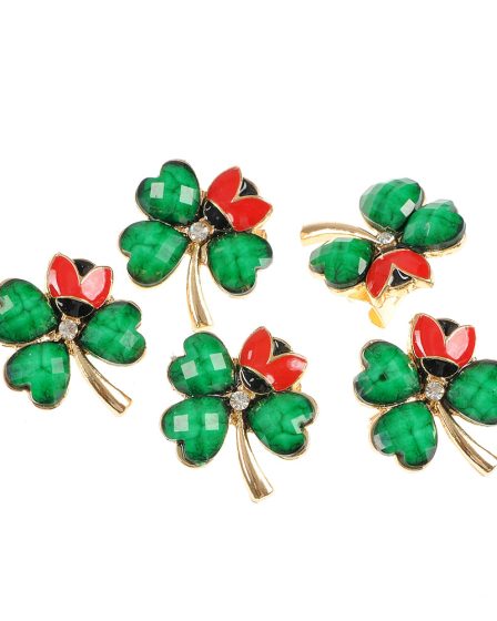 Set 5 brose martisor trifoi verde cu buburuza