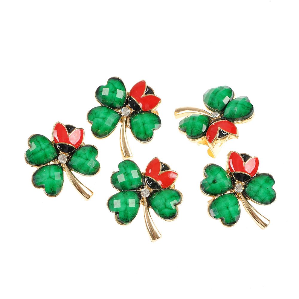 Set 5 brose martisor trifoi verde cu buburuza