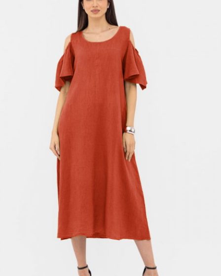Rochie A-line din in cu umerii goi
