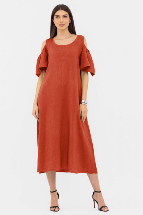 Rochie A-line din in cu umerii goi