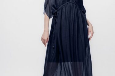 Rochie   Goddess   din matase si vascoza cu snur impletit pe decolteu si talie