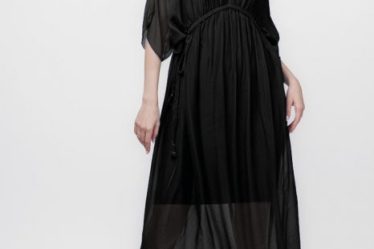 Rochie   Goddess   din matase si vascoza cu snur impletit pe decolteu si talie