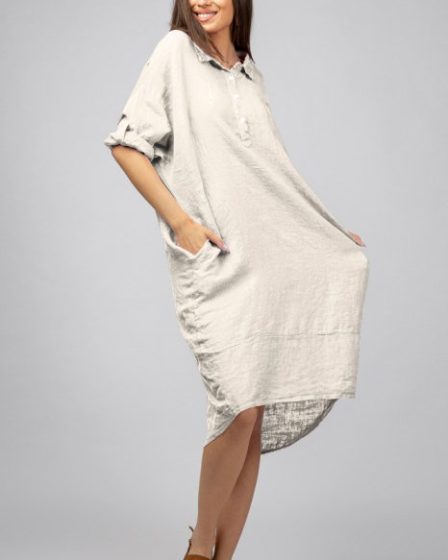 Rochie bej deschis din in Stella Milani cu inel metalic pe spate