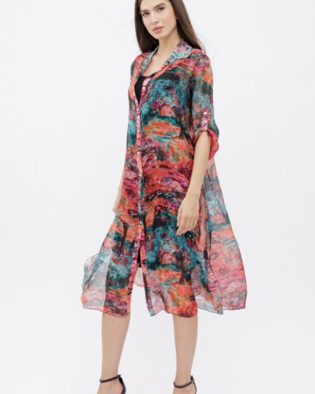 Rochie camasa A-line din matase si vascoza  cu dublura