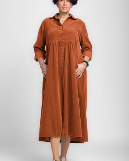 Rochie camasa caramizie din catifea reiata