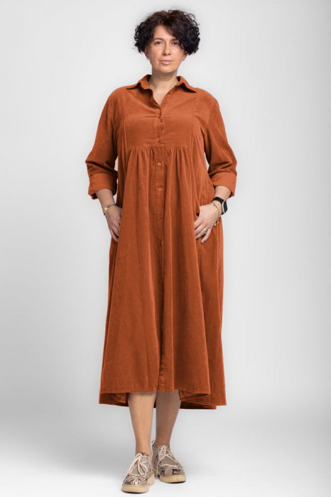 Rochie camasa caramizie din catifea reiata