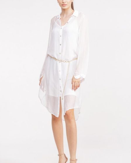 Rochie camasa din matase si vascoza alba