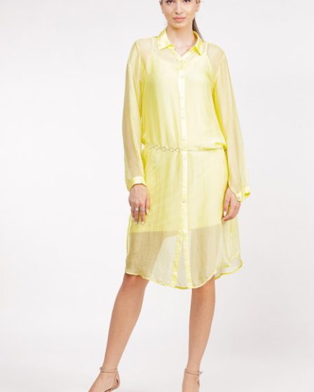 Rochie camasa din matase si vascoza galben pai