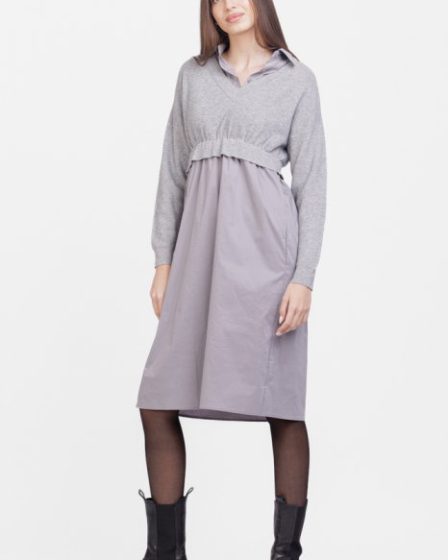 Rochie camasa din poplin de bumbac cu pulover angora