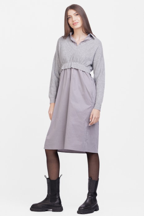 Rochie camasa din poplin de bumbac cu pulover angora