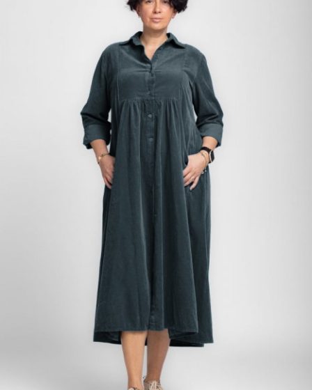 Rochie camasa gri din catifea reiata
