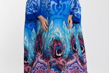 Rochie camasa oversize cu imprimeu paun