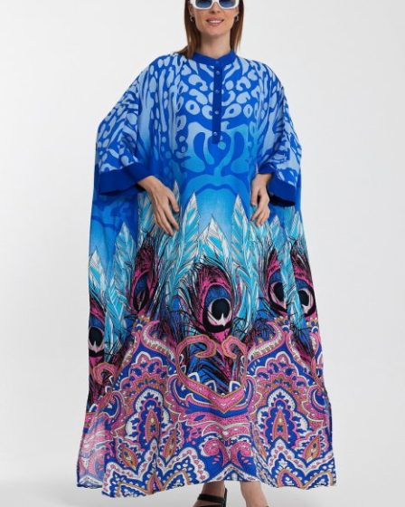 Rochie camasa oversize cu imprimeu paun