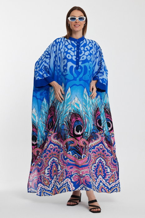 Rochie camasa oversize cu imprimeu paun