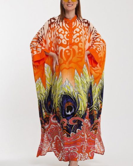 Rochie camasa oversize cu imprimeu paun