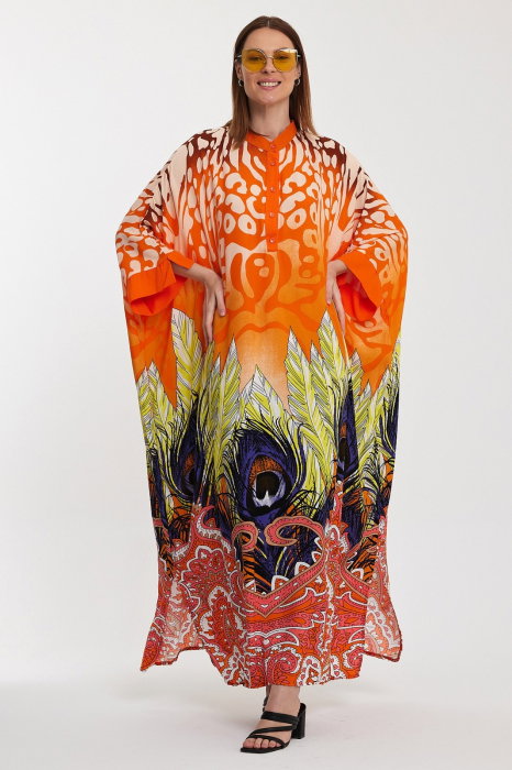Rochie camasa oversize cu imprimeu paun