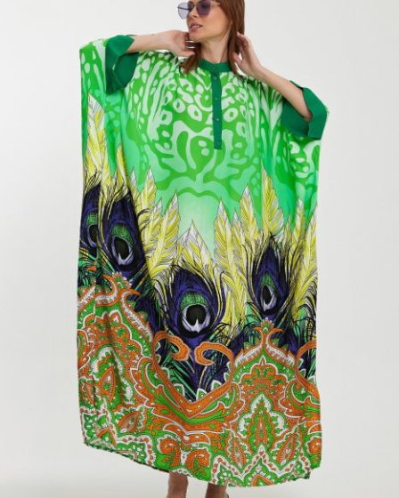 Rochie camasa oversize cu imprimeu paun