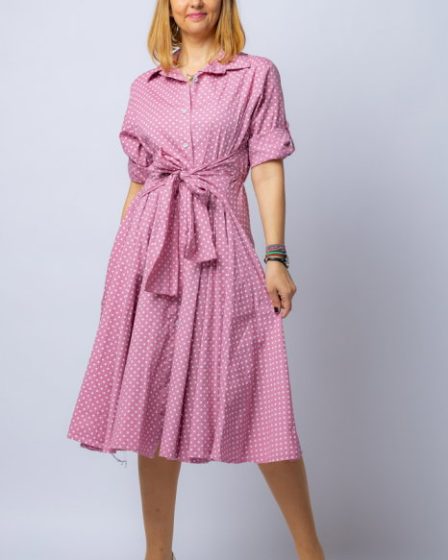 Rochie camasa roz prafuit cu bulinute