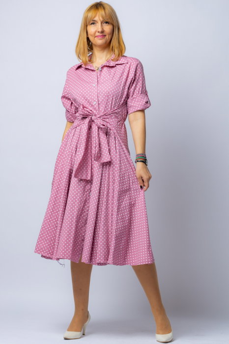 Rochie camasa roz prafuit cu bulinute