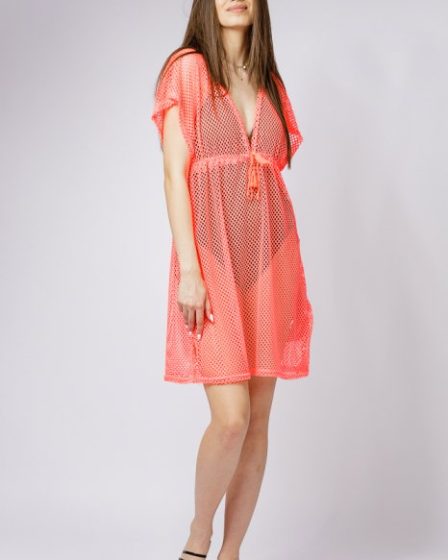Rochie corai de plaja din plasa