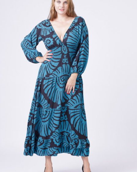 Rochie cu banda elastica in talie si volane