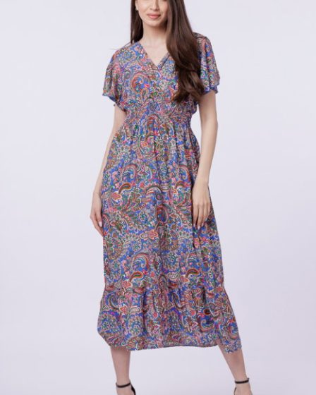 Rochie cu talia evidentiata si bust petrecut