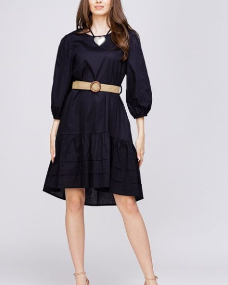 Rochie cu volan din poplin de bumbac cu curea elastica