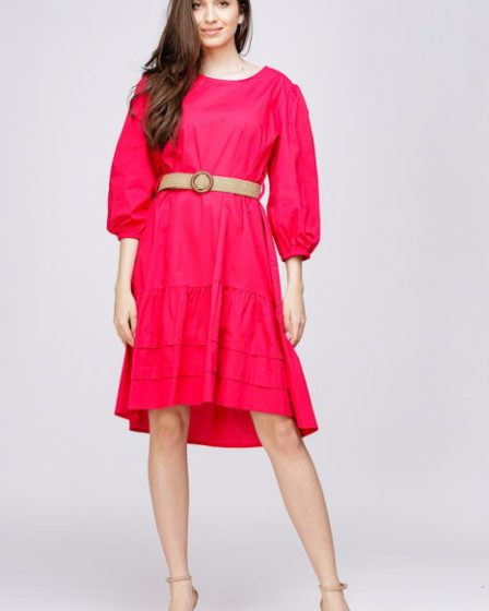 Rochie cu volan si curea din poplin de bumbac