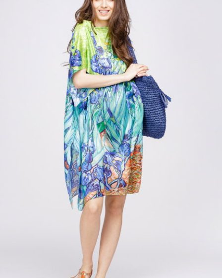 Rochie de plaja tip poncho din matase cu reproducere dupa    Irisi   - de Van Gogh