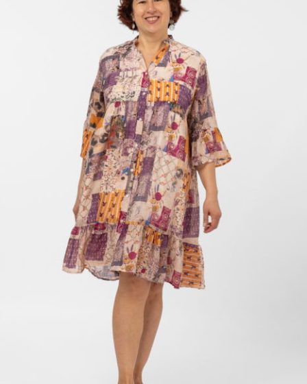 Rochie de vara midi cu imprimeu floral pe fond portocaliu