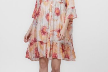 Rochie de vara midi cu imprimeu flori mari portocalii