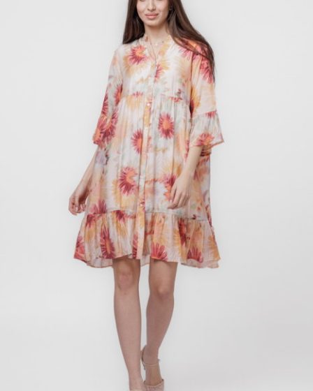 Rochie de vara midi cu imprimeu flori mari portocalii