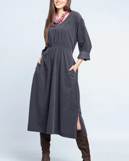Rochie din catifea reiata gri