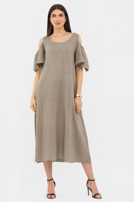 Rochie din in cu umerii goi