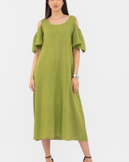 Rochie din in cu umerii goi