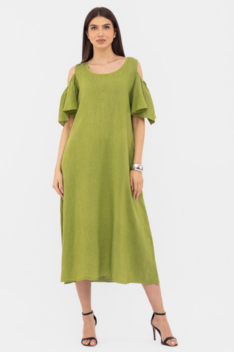 Rochie din in cu umerii goi