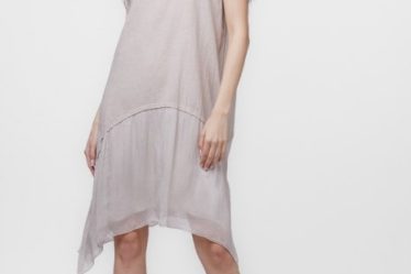Rochie din in cu volan din matase naturala si colturi
