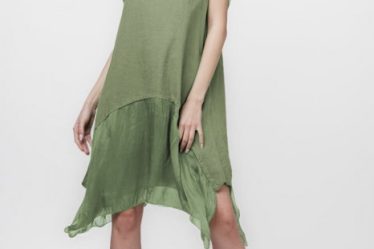 Rochie din in cu volan din matase naturala si colturi