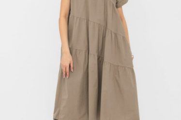 Rochie din poplin satinat cu volane oblice