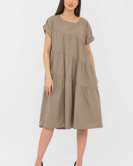 Rochie din poplin satinat cu volane oblice