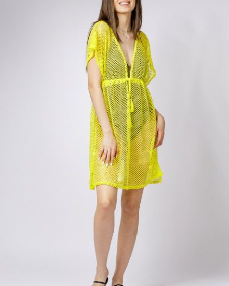 Rochie galben neon de plaja din plasa