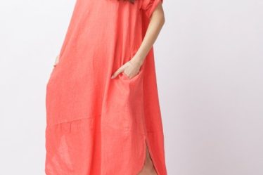 Rochie lalea oversize din in cu buzunare si crapaturi laterale rotunjite