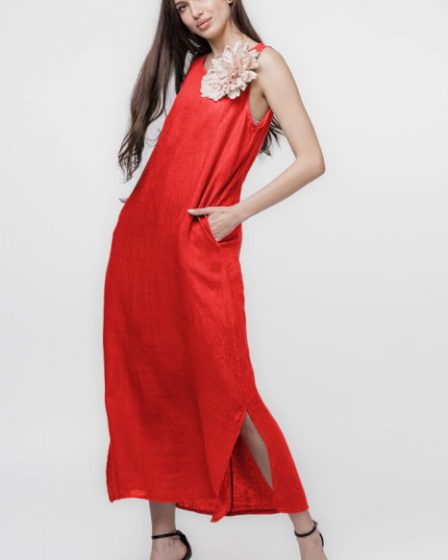 Rochie lunga A-line din in