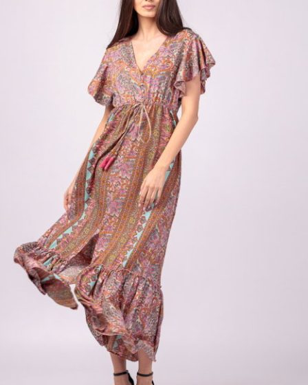 Rochie lunga cu volan si imprimeu floral