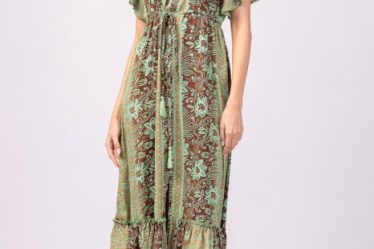 Rochie lunga cu volan si imprimeu floral