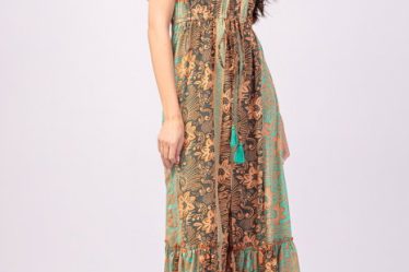 Rochie lunga cu volan si imprimeu floral