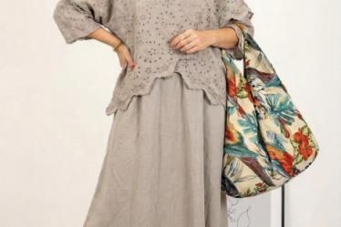Rochie lunga din bumbac cu suprapunere